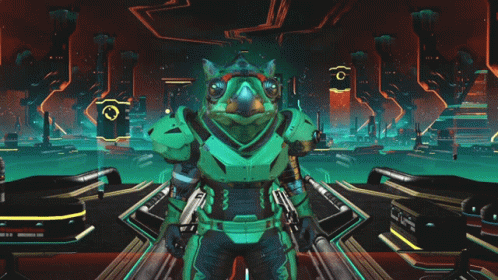 A Man In A Green Suit Is Standing In A Room With A Sign That Says Lg On It GIF
