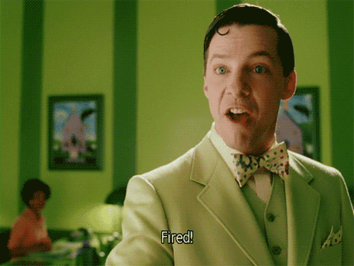 A Man In A Green Suit Says Fired GIF