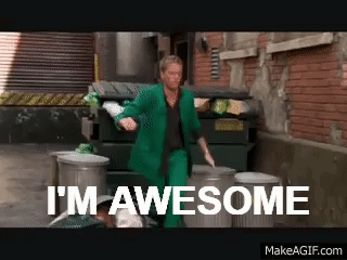 A Man In A Green Suit Says I 'M Awesome While Standing In A Dumpster GIF