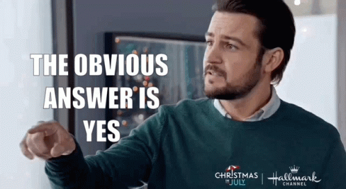 A Man In A Green Sweater Is Pointing At The Camera With The Words The Obvious Answer Is Yes . GIF