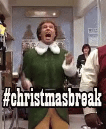A Man In A Green Sweater Is Standing In A Hallway With His Mouth Open And A Christmas Break Hashtag . GIF