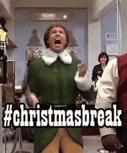 A Man In A Green Sweater Is Standing In A Hallway With His Mouth Open And A Christmas Break Hashtag . GIF