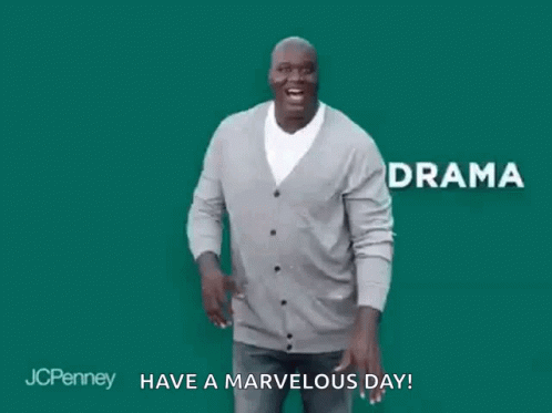 A Man In A Grey Cardigan Is Dancing With The Words Have A Marvelous Day Below Him GIF