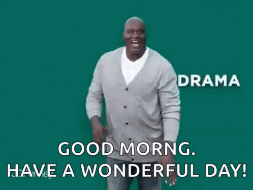 A Man In A Grey Cardigan Says Good Morning Have A Wonderful Day . GIF