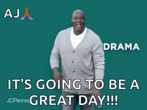 A Man In A Grey Cardigan Says It 'S Going To Be A Great Day ! GIF