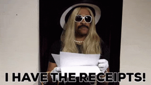 A Man In A Hat And Sunglasses Is Holding A Piece Of Paper That Says I Have The Receipts . GIF