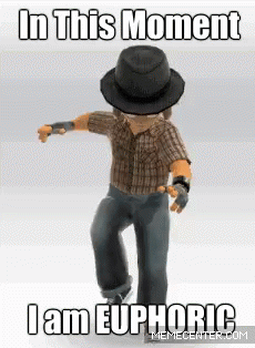 A Man In A Hat Is Dancing With The Words In This Moment I Am Euphoric On The Bottom GIF