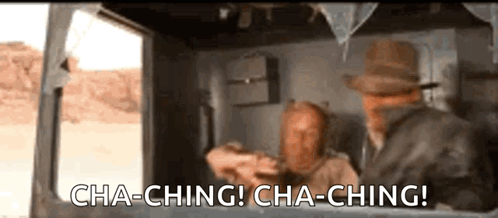 A Man In A Hat Is Holding A Woman In A Car And Says Cha-Ching Cha-Ching ! GIF