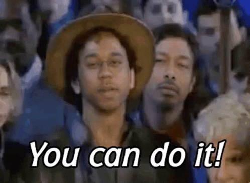 A Man In A Hat Is Standing In Front Of A Crowd Of People And Says `` You Can Do It ! '' GIF