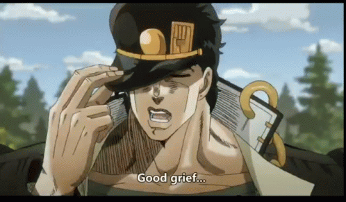 A Man In A Hat Says " Good Grief " In Front Of Trees GIF