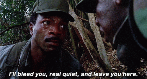 A Man In A Hat Says " I 'Ll Bleed You Real Quiet And Leave You Here " To Another Man GIF