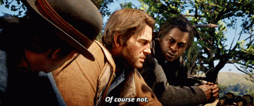A Man In A Hat Says " Of Course Not " To Two Other Men GIF