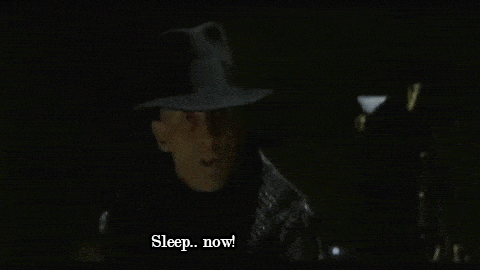 A Man In A Hat Says Sleep Now In The Dark GIF