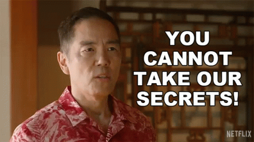 A Man In A Hawaiian Shirt Is Saying `` You Cannot Take Our Secrets ! '' GIF