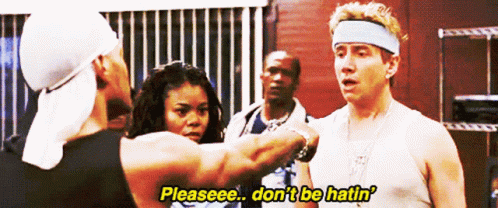 A Man In A Headband Says Pleaseee Don 'T Be Hatin ' GIF