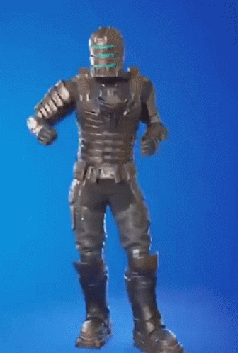 A Man In A Helmet And Armor Is Dancing In Front Of A Blue Background . GIF