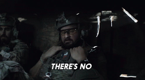 A Man In A Helmet And Goggles Says " There 'S No Chance In Hell " GIF