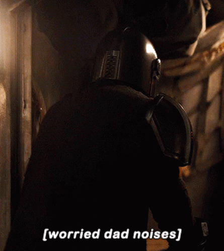 A Man In A Helmet With The Words Worried Dad Noises Below Him GIF