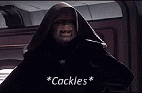 A Man In A Hooded Cloak Is Screaming With The Words * Cackle * Written Above Him GIF