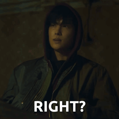 A Man In A Hooded Jacket Has The Word Right Written Below Him GIF