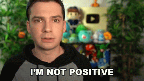 A Man In A Hoodie Says I 'M Not Positive In Front Of A Shelf Full Of Stuffed Animals . GIF