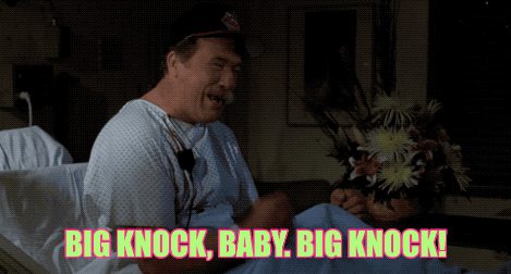A Man In A Hospital Bed With The Words Big Knock Baby Big Knock Behind Him GIF