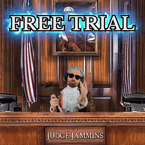 A Man In A Judge 'S Wig Sits In Front Of A Sign That Says Judge Jamming GIF