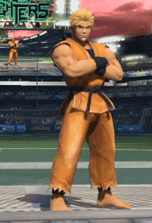 A Man In A Karate Uniform Is Standing In Front Of A Sign That Says Fighters GIF