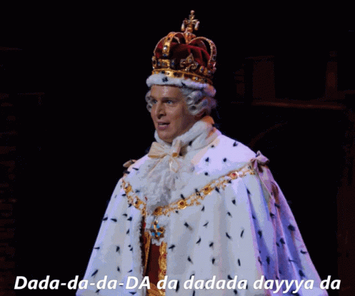 A Man In A King 'S Costume With A Crown And A Caption That Says Dada GIF
