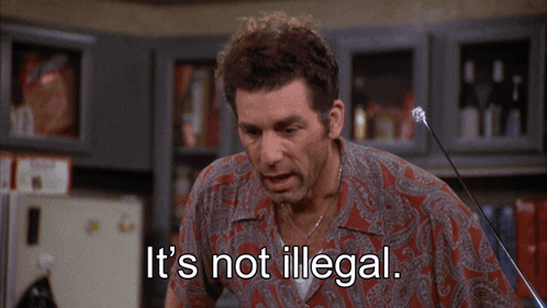 A Man In A Kitchen With The Words It 'S Not Illegal Below Him GIF