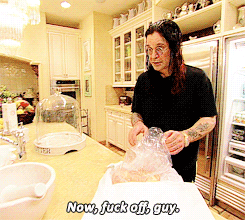 A Man In A Kitchen With The Words Now Fuck Off Guy Written On It GIF