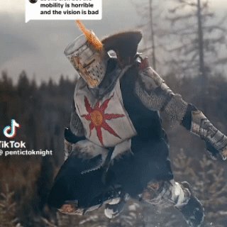 A Man In A Knight 'S Armor With A Sun On His Chest And A Speech Bubble Saying Mobility Is Horrible GIF