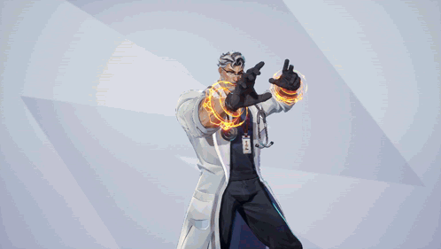 A Man In A Lab Coat Is Holding A Lightning Bolt In His Hand GIF