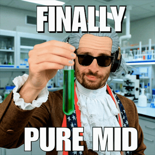 A Man In A Lab Coat Is Holding A Test Tube With A Green Liquid In It And The Caption Finally Pure Mid GIF