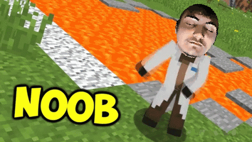 A Man In A Lab Coat Is Standing In A Video Game With The Words Noob Above Him GIF