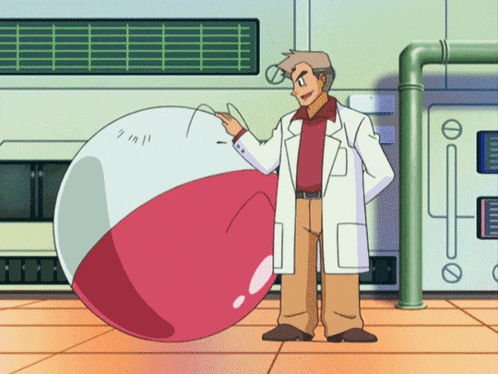 A Man In A Lab Coat Is Standing Next To A Large Red And White Object GIF