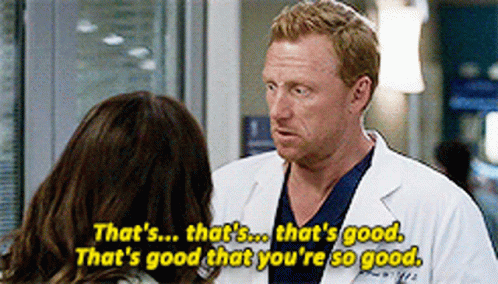A Man In A Lab Coat Is Talking To A Woman And Says That 'S Good That You 'Re So Good . GIF