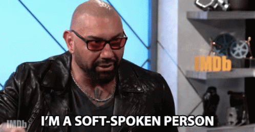 A Man In A Leather Jacket And Sunglasses Says I 'M A Soft-Spoken Person GIF
