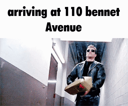 Man In Leather Jacket Carrying Box At 110 Bennett Avenue GIF