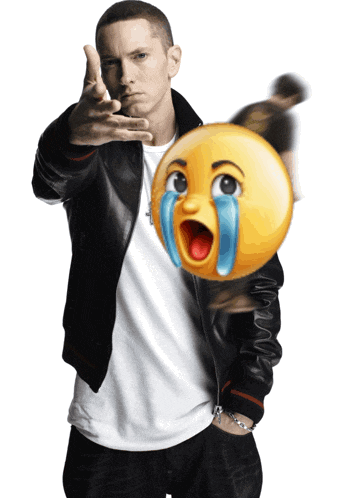 A Man In A Leather Jacket Is Holding A Crying Emoji GIF