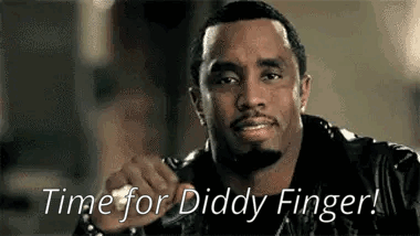 A Man In A Leather Jacket Is Holding A Knife And Says `` Time For Diddy Finger '' . GIF