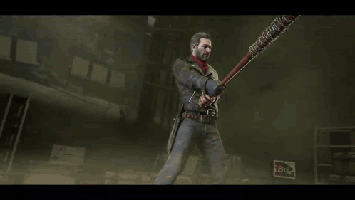 A Man In A Leather Jacket Is Holding A Large Axe GIF