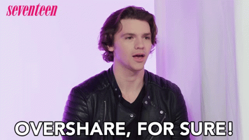 A Man In A Leather Jacket Is Saying " Overshare For Sure " GIF