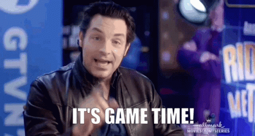 A Man In A Leather Jacket Says It 'S Game Time GIF