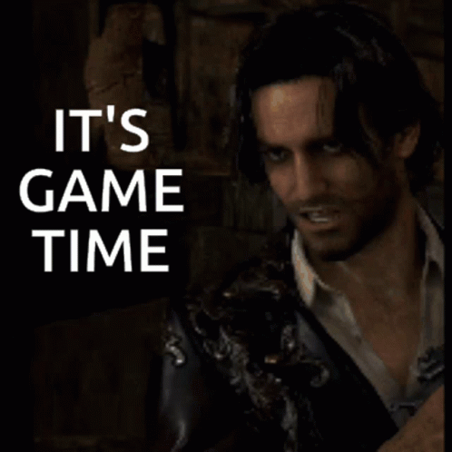 a man in a leather jacket with the words it 's game time behind him