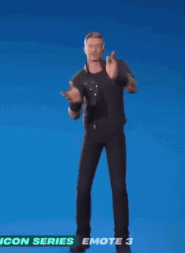 A Man In A Leather Vest Is Jumping In The Air With His Arms In The Air . GIF