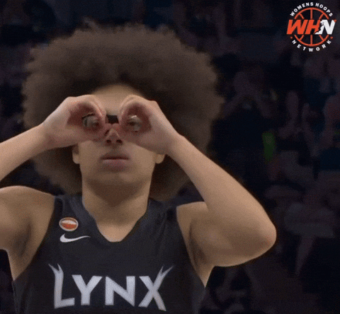A Man In A Lynx Jersey Looks Through His Hands GIF