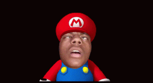 a man in a mario costume with a red hat with a white m on it