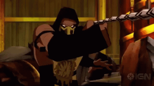 A Man In A Mask Is Holding A Rope In His Hand . GIF