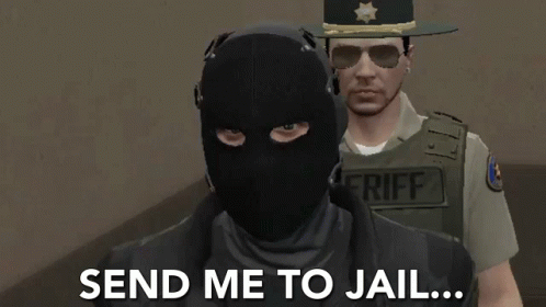 a man in a mask is standing next to a sheriff with the words send me to jail below him